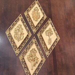 Vintage Hollywood Regency Diamond Shaped Wall Decor set of 4 by Syroco